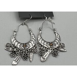 Jewelry Earrings Dangle 2.75" Silver Tone Mixed Design Yellow Acrylic Stone